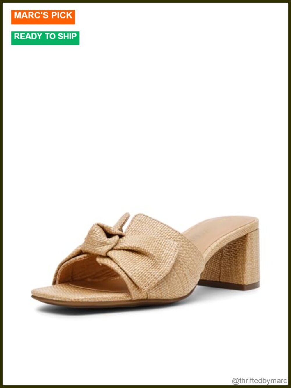 Anne Klein Kizmet PU Sandal Slide Block Heel Open Square Toe Bow